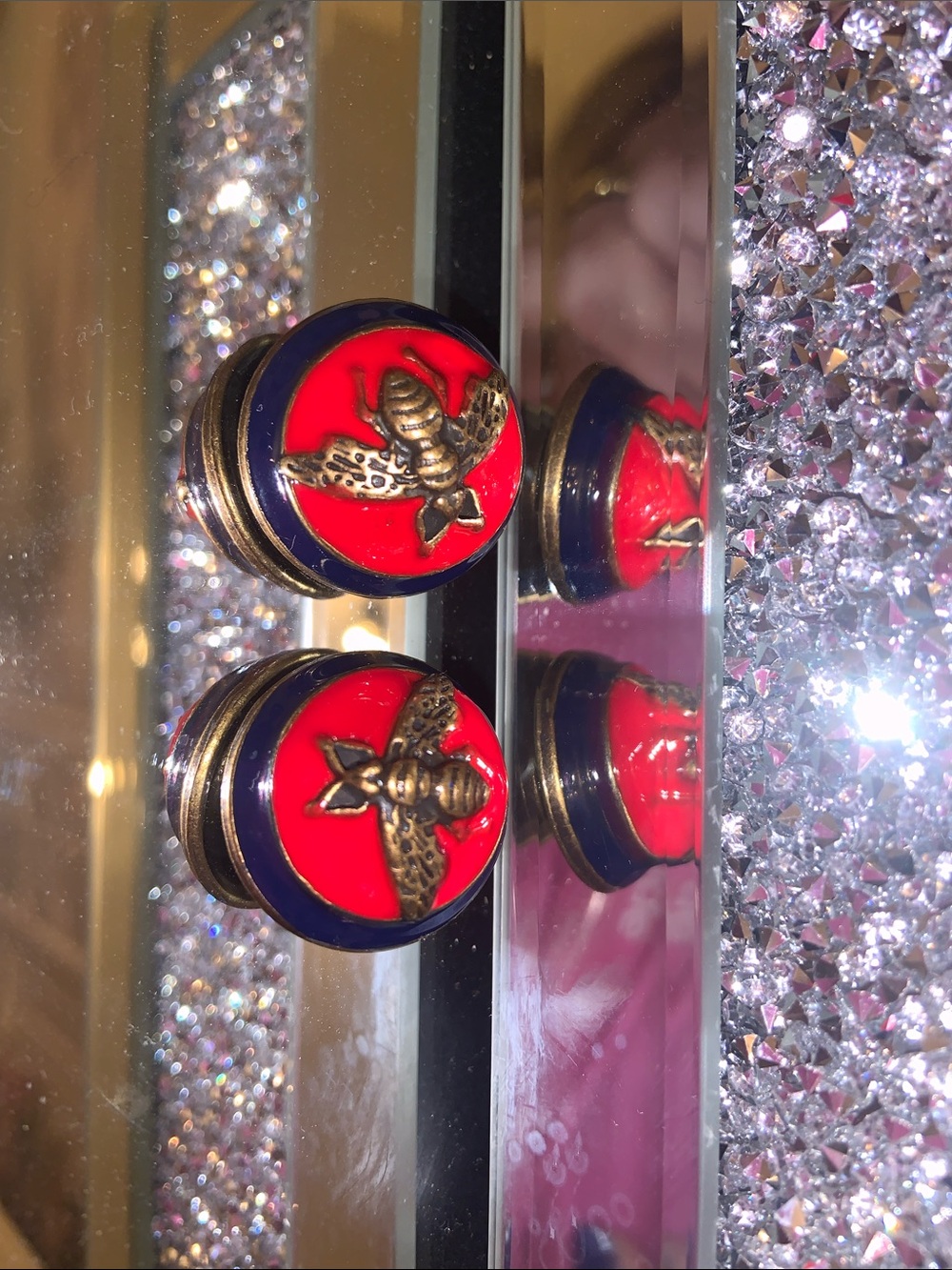 Vintage Style Gold Bee anCrimson Enamel & Gold  Statement Buttons 🐝Pair set of 2